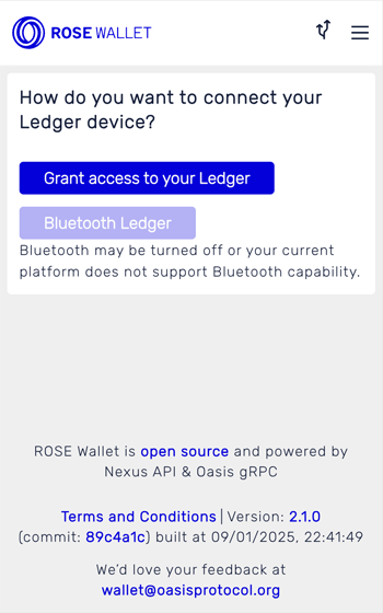 Open Wallet via Ledger